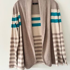 Source Unknown Taupe and Turquoise Striped Cardigan